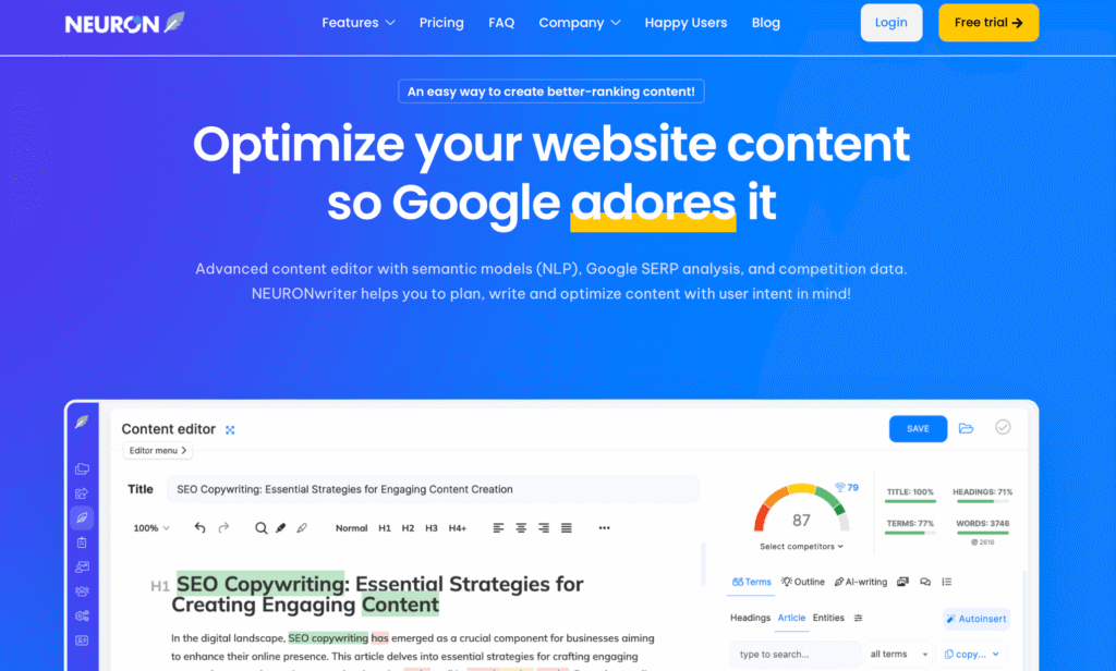 How to market your freelance business without paid ads, use Neuronwriter for SEO optimised blog content. 
